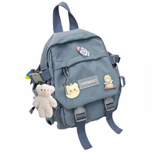 PEXIZUAN kawaii backpack girl school bag waterproof nylon with kawaii pendant cute pin mini backpack, Blue, 35(cm)*28 (cm)*13 (cm), Cute