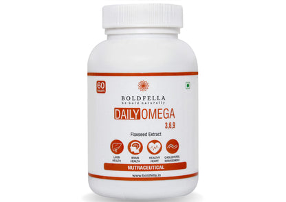 Boldfella DAILYOMEGA - 100% Vegetarian Flaxseed Extract Omega Supplement - Supports Liver Health, Brain Health, Healthy Heart And Cholesterol Management - 60 Tablets