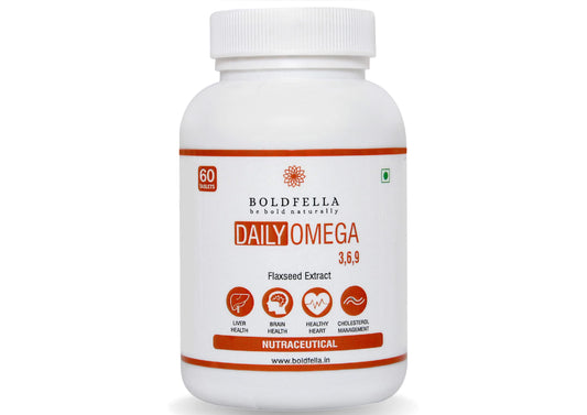 Boldfella DAILYOMEGA - 100% Vegetarian Flaxseed Extract Omega Supplement - Supports Liver Health, Brain Health, Healthy Heart And Cholesterol Management - 60 Tablets