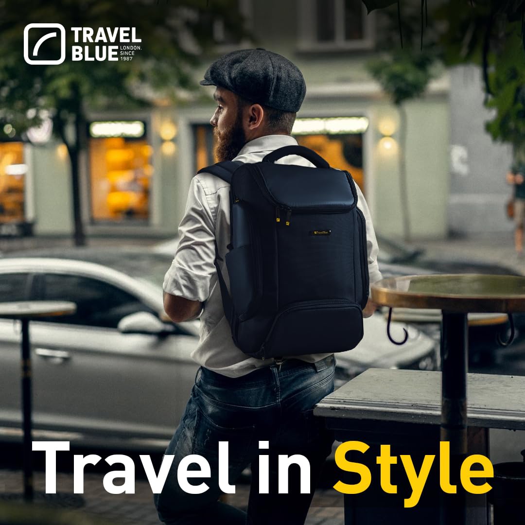 Travel Blue Pro Nxt 17.3-Inch Laptop Backpack, Large Travel Backpack with Laptop & iPad Compartments, Water-Resistant Fabric, Document Holder Navy