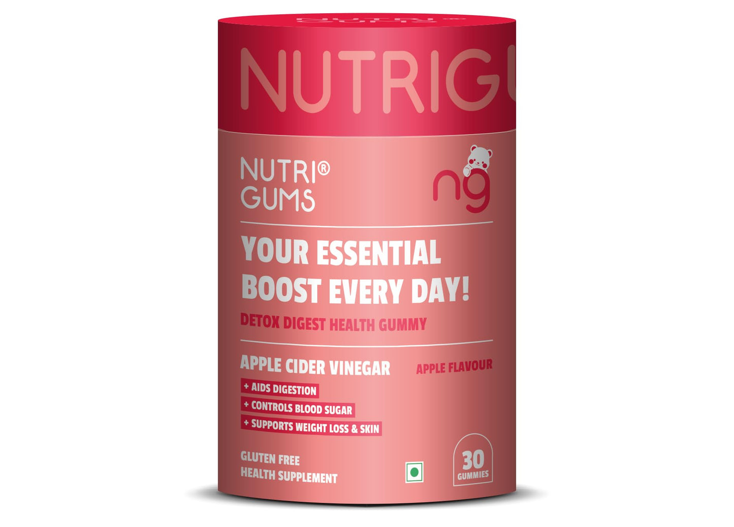 NutriGum Apple Cider Vinegar Detox Gummies – ACV Supplement for Digestive Wellness & Metabolism Support – Vegan, Gluten Free – 60 Gummies
