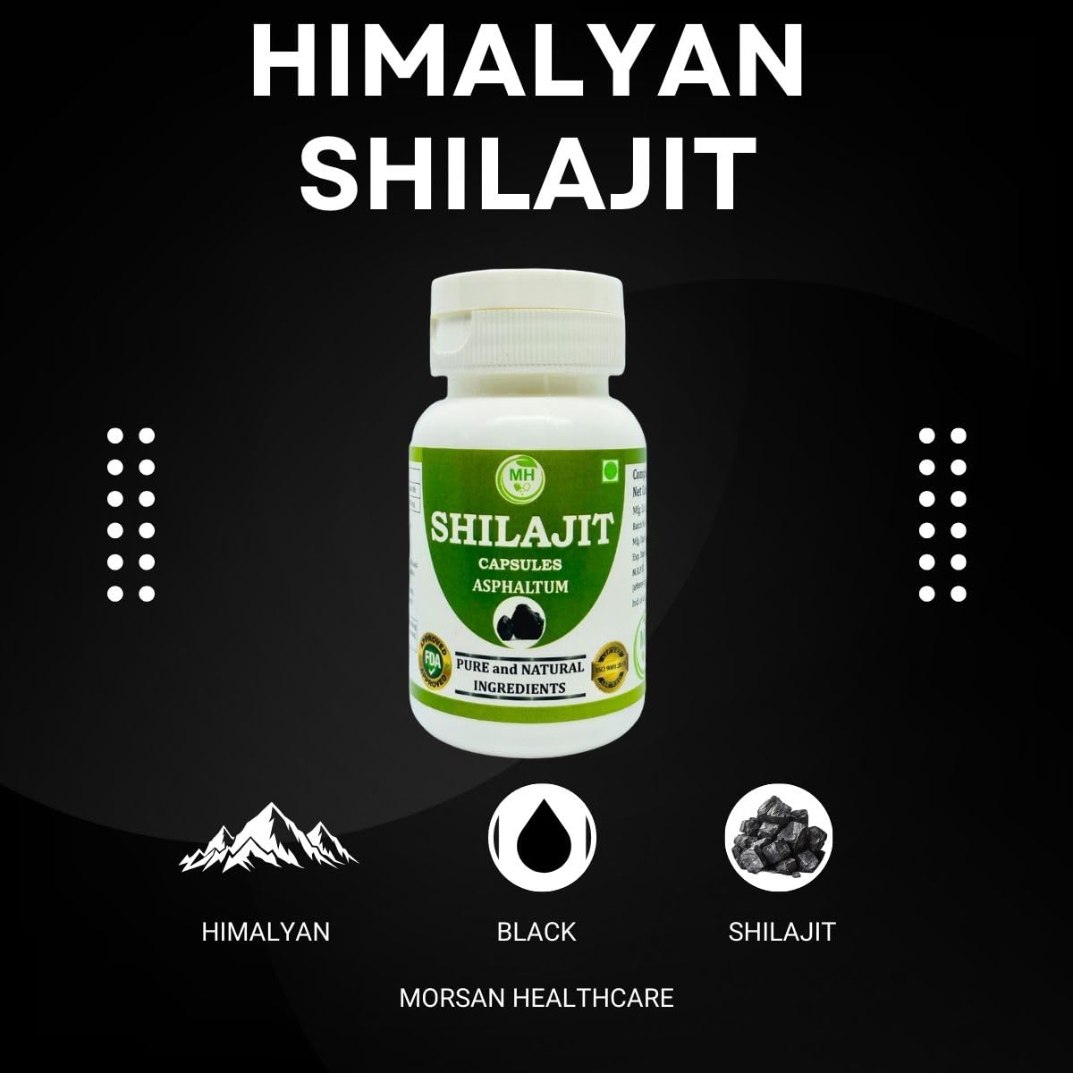 Morsan Healthcare SHILAJIT Capsules – 60 Veg Capsules | Pure Asphaltum Extract (Shuddha Shilajit) | Natural Ayurvedic Supplement | Plant-Based Wellness Formula | Pack of 1