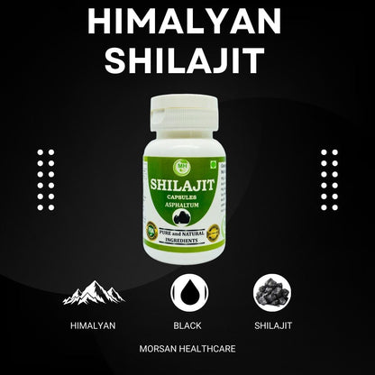 Morsan Healthcare SHILAJIT Capsules – 60 Veg Capsules | Pure Asphaltum Extract (Shuddha Shilajit) | Natural Ayurvedic Supplement | Plant-Based Wellness Formula | Pack of 1
