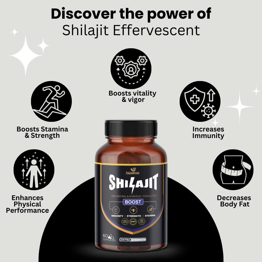 Kayashree Shilajit | 100% Pure Shilajit I 60 Capsules | Enhances Stamina, Energy, and Power | Supports Healthy Testosterone Levels