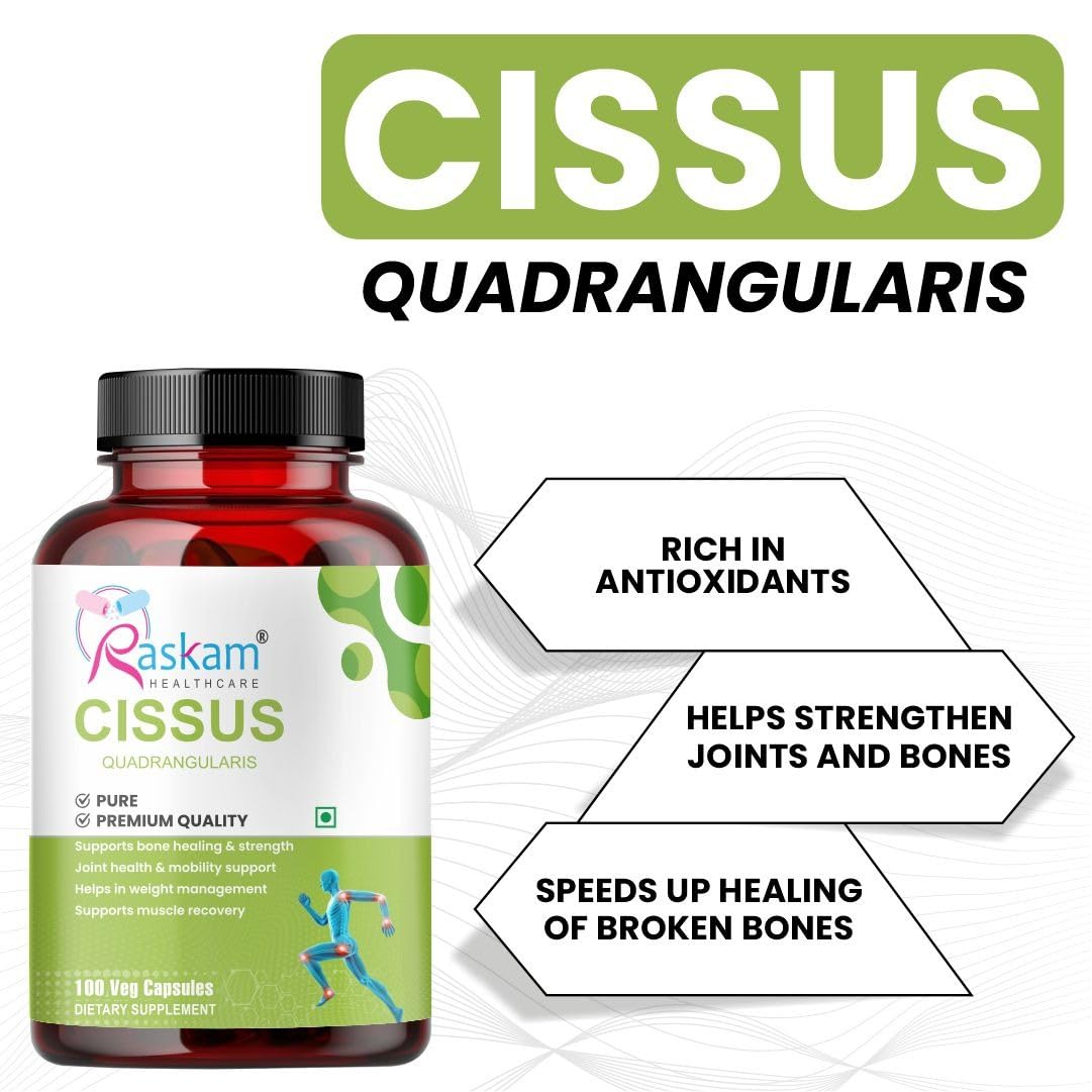 Raskam Cissus Quadrangularis Extract 1000mg – 100 Veg Capsules