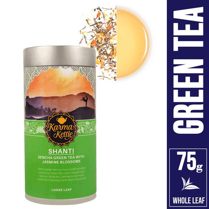 Karma Kettle Shanti- Imported Sencha Green Tea with Jasmine Blossoms, Natural Detox Tea, Weight Loss Tea, Loose Leaf 75 GMS, 75 g