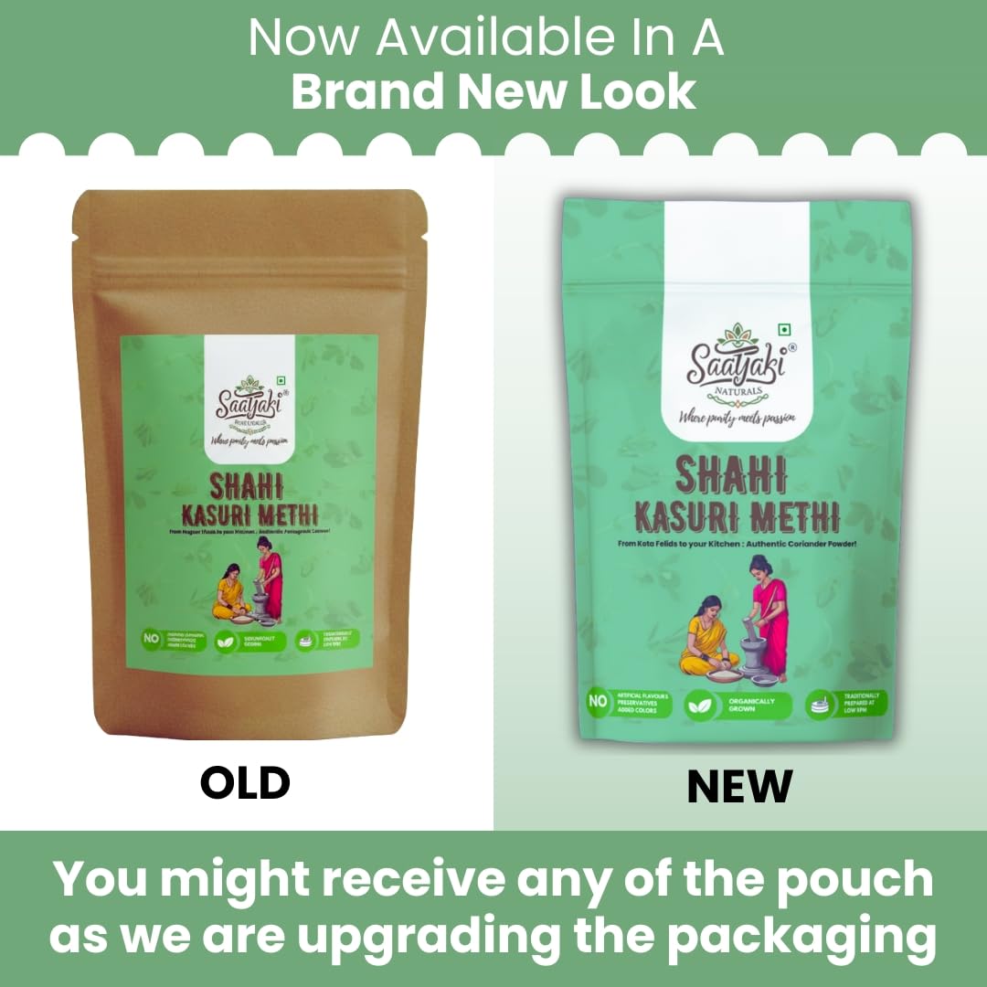 SAATYAKI NATURALS Organic Shahi Kasuri Methi 100% Pure, Freshly Ground Spice for Cooking, Non-GMO, Gluten-Free – Perfect for Curries, Marinades, and Seasoning (200gm)