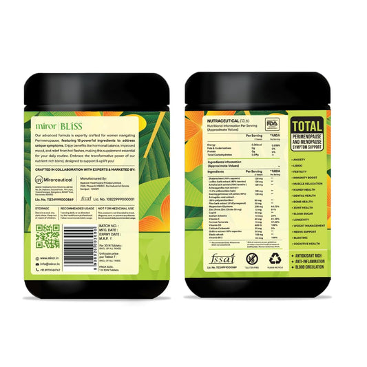 Miror Bliss for women | Perimenopause Support 30 Tablets | Ashwangandha, Shatavari, Magnesium Glycinate | Vegan | Relieves Hot Flashes, Night Sweats & Mood Swings | Deep Sleep and Hormonal Balance