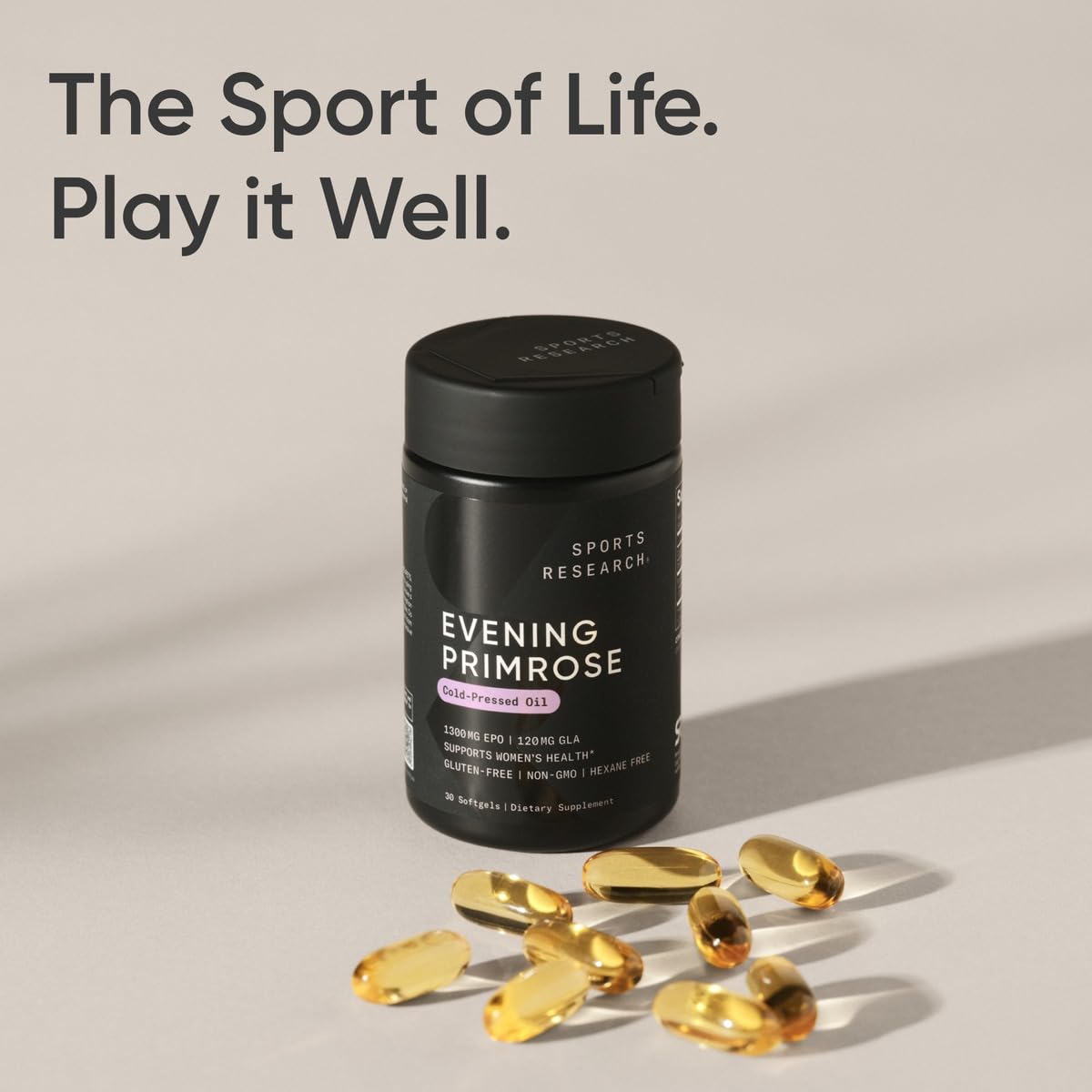 Sports Research Evening Primrose Oil (1300Mg) From Cold-Pressed Evening Primrose Flower | Non-Gmo Verified, Hexane & Gluten Free (30 Liquid Softgels)