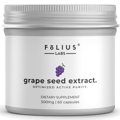 FOLIUS LABS Grape Seed Extract 500mg - 95% OPCs Polyphenols - High Strength Grape Seed Supplement - Support cardiovascular health – 60 Capsules