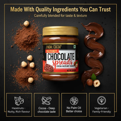 Jindal Cocoa Hazelnut Spread - 320g | Chocolate Spread for Kids | No Palm Oil | 15% Hazelnuts | Chocolate Spread without Palm Oil | No Artificial Preservatives & Trans-Fat | Healthy Chocolate Spread