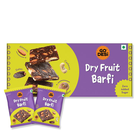 GO DESi Dates Dry Fruit Barfi - Pack of 6 | 93% Dry Fruits | No Added Sugar | Sweets | Burfi