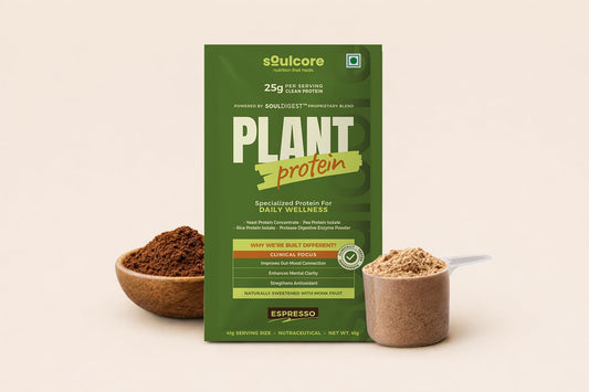 Soulcore Plant Protein Espresso | 25g Clean Plant-Based Protein | Souldigest Blend | Sugar-Free | Single Sachet (41g) (Pack of 3)