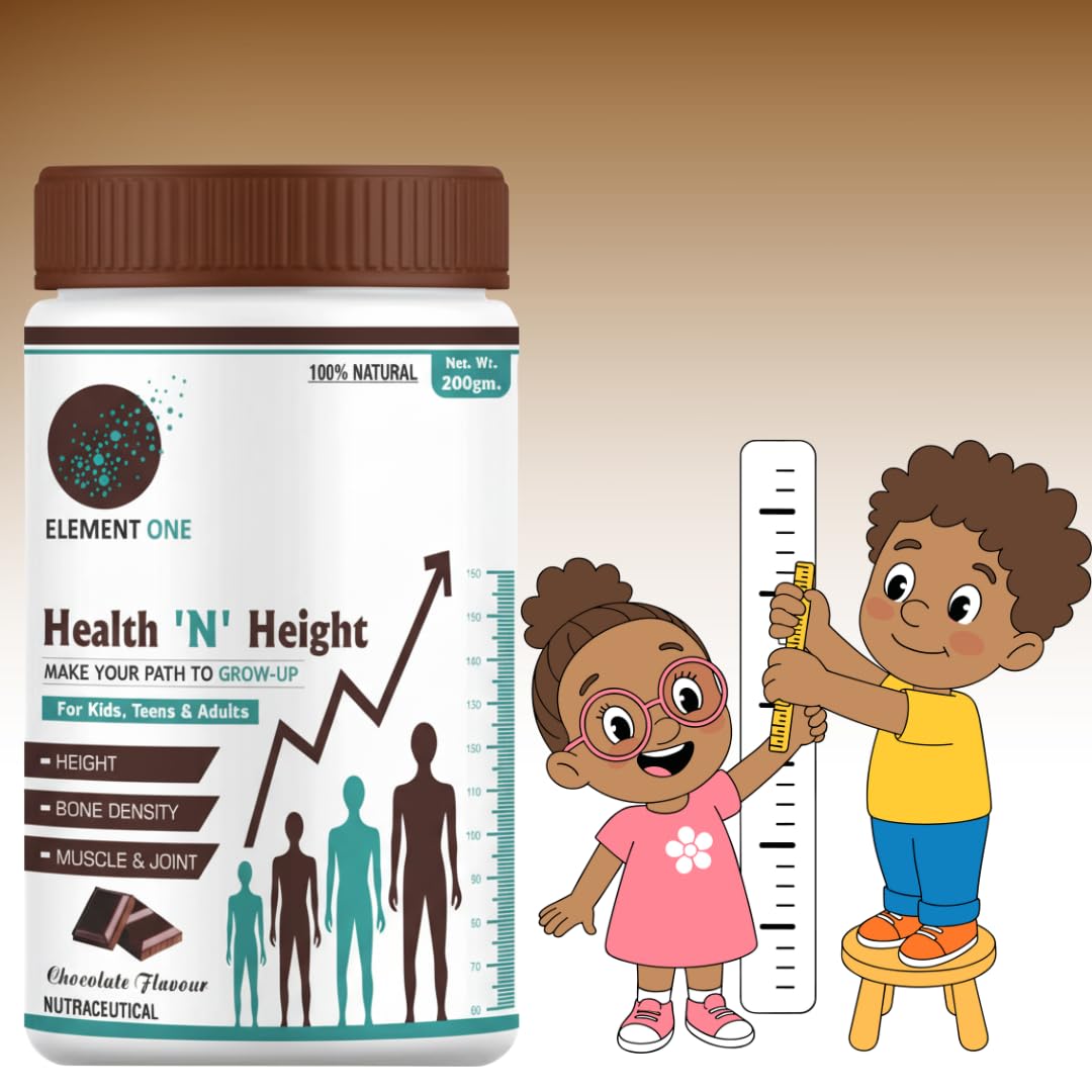Element One Health N Height Ayurvedic Supplement For Kids Childrens Adults with Extracted Herbs Mixed Protein with Vitamins Minerals Chocolaate Flavor 200 Gram Pack of 2