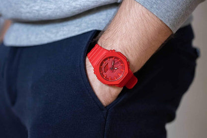 Casio G-Shock GA-2100-4ADR Analog-Digital Red Dial Men Watch Red Resin Strap (G988)