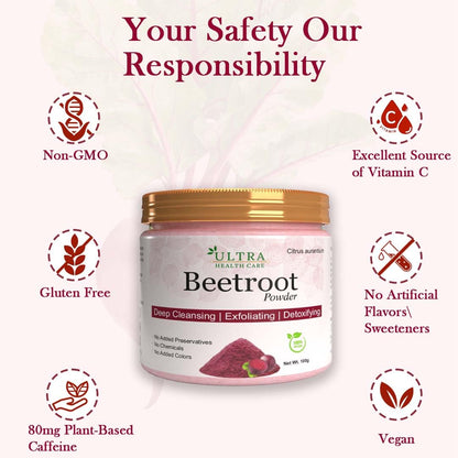 Ultra Healthcare Beetroot Powder for Skin & Hair, 100 g | 100% Natural Powder | Hydrates & Nourishes Hair & Skin Supports Natural Energy & Stamina || For Men & Women