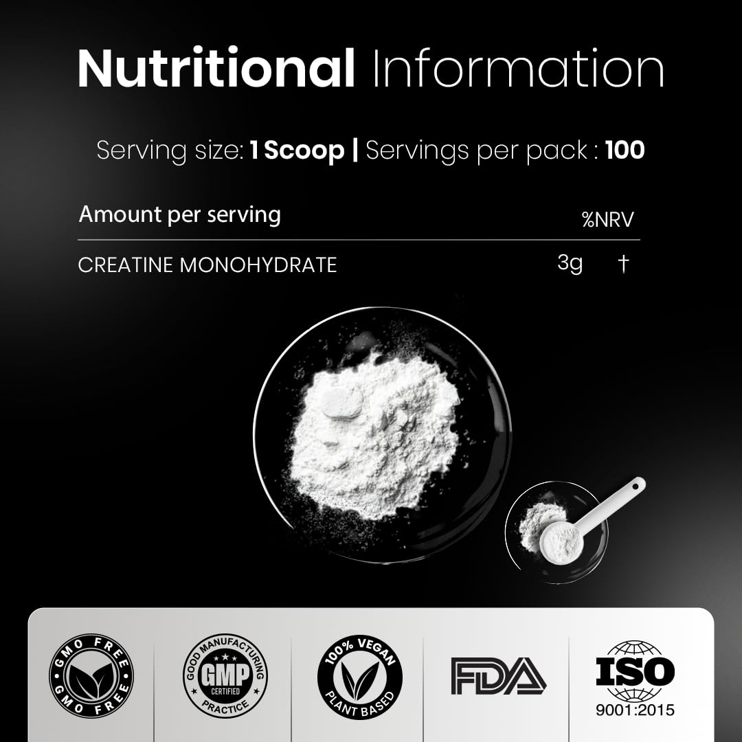 CUREFOREVER Creatine Monohydrate Powder – Unflavoured, 100 Servings, Micronized Pre-Workout Supplement for Muscle Strength, Power, Size, Endurance & Faster Recovery – 300g Pack