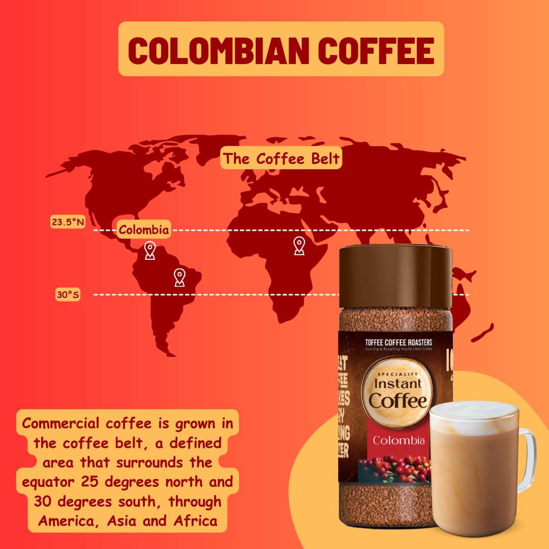 Toffee Coffee Roasters | Colombia Speciality Instant Coffee With Free Mason Jar | As Seen On Shark Tank | 100 gm | 100% Arabica | Ready in Seconds | Microground Technology | Makes 50 Cups