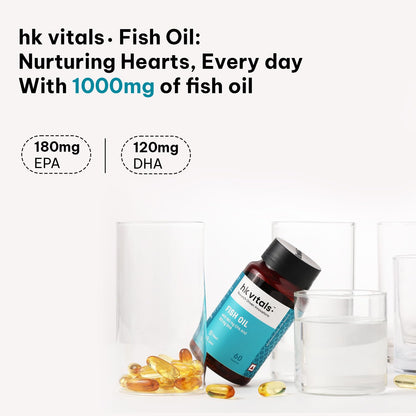 HealthKart HK Vitals Fish Oil For Men And Women (60 Capsules) | 1000mg Omega 3 with 180mg EPA & 120mg DHA | For Brain, Heart, Eyes, and Joints Health