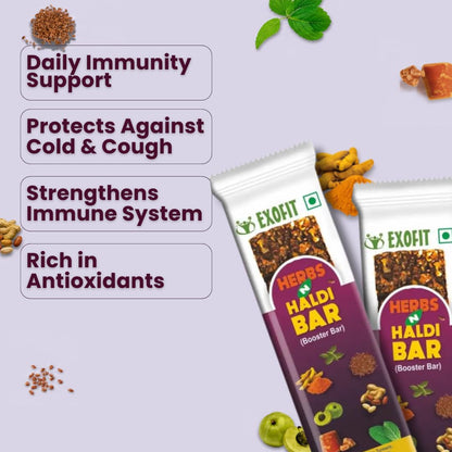 Exofit Herbs 'N' Haldi bar (Pack of 6 Bar), Tasteful with pleasant flavors, best available in the market,Rich source of high minerals, No added sugar, No artificial color added (210 gram)