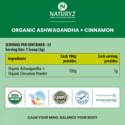 Naturyz Organic Ashwagandha + Organic Cinnamon Blend Powder (100)
