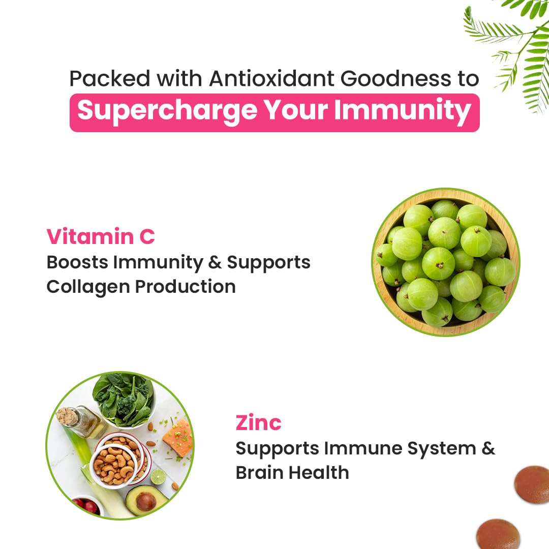 Naturyz Natural Vitamin C Gummies with Amla & Zinc | Immunity & Antioxidant Support | No Added Sugar, Plant-Based | No Ascorbic acid | Better Absorption & Bioavailability | Tasty Daily Wellness Supplement (Tamarind Flavour)- 50 gummies