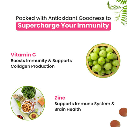 Naturyz Natural Vitamin C Gummies with Amla & Zinc | Immunity & Antioxidant Support | No Added Sugar, Plant-Based | No Ascorbic acid | Better Absorption & Bioavailability | Tasty Daily Wellness Supplement (Tamarind Flavour)- 50 gummies