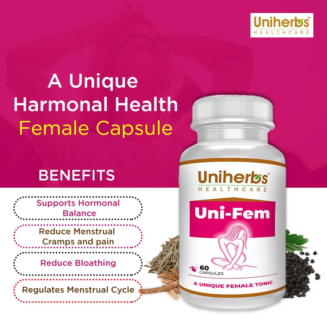 Uniherbs Uni Fem Capsule Stop Heavy Period Flow Clotting Period Pain for Women, Ayurvedic Medicine For Men and Women(60 Capsule) (1)
