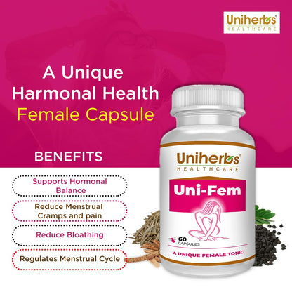 Uniherbs Uni Fem Capsule Stop Heavy Period Flow Clotting Period Pain for Women, Ayurvedic Medicine For Men and Women(60 Capsule) (1)