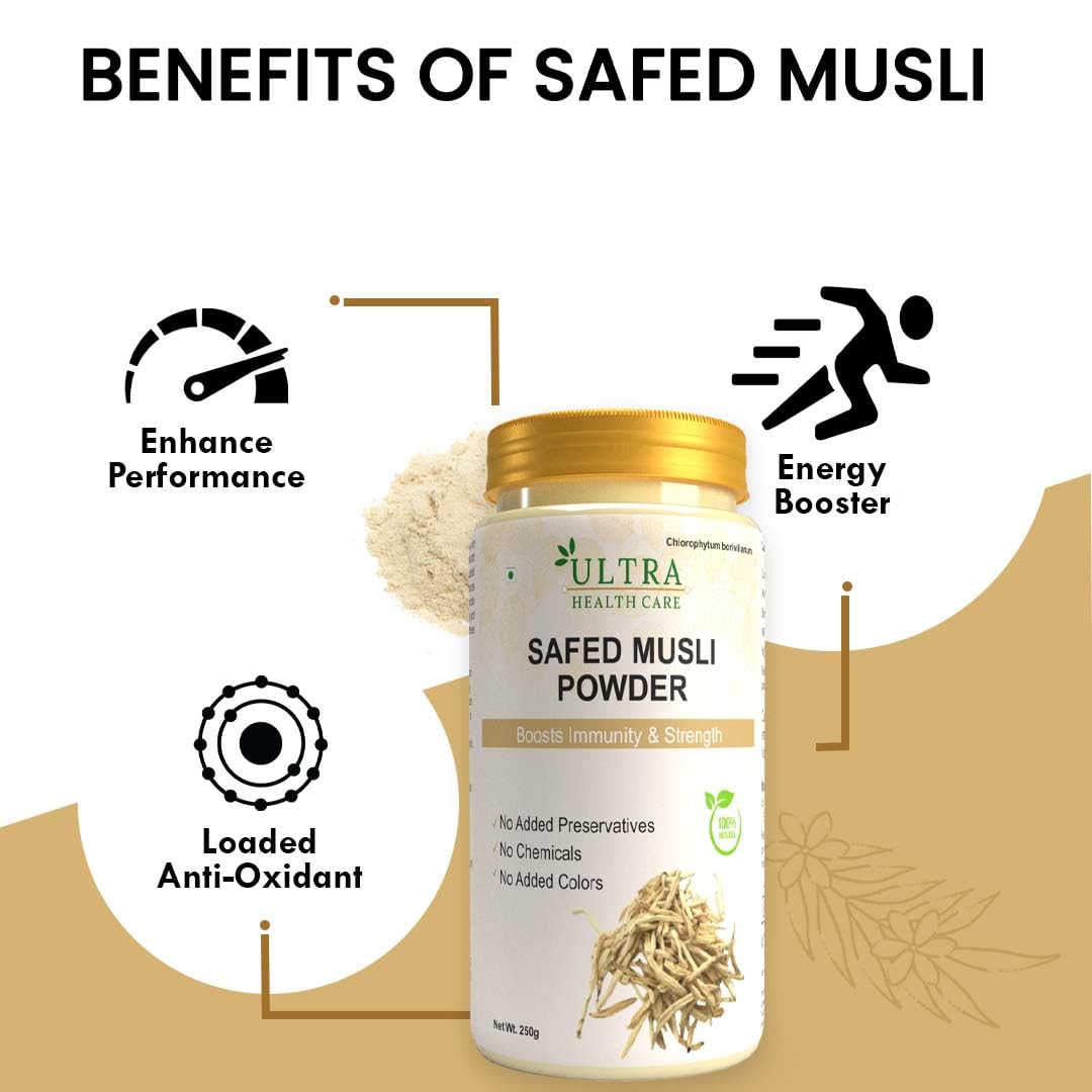 Ultra Healthcare Safed Musli Powder for Stamina | Performance | Immunity Booster | Strength and Vitality |250 gm