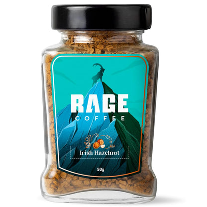 RAGE COFFEE Irish Hazelnut - Flavored Instant Coffee Powder for both Hot & Cold Coffee, 100% Single Origin Arabica Coffee Beans Powder (IRISH HAZELNUT, 50g)