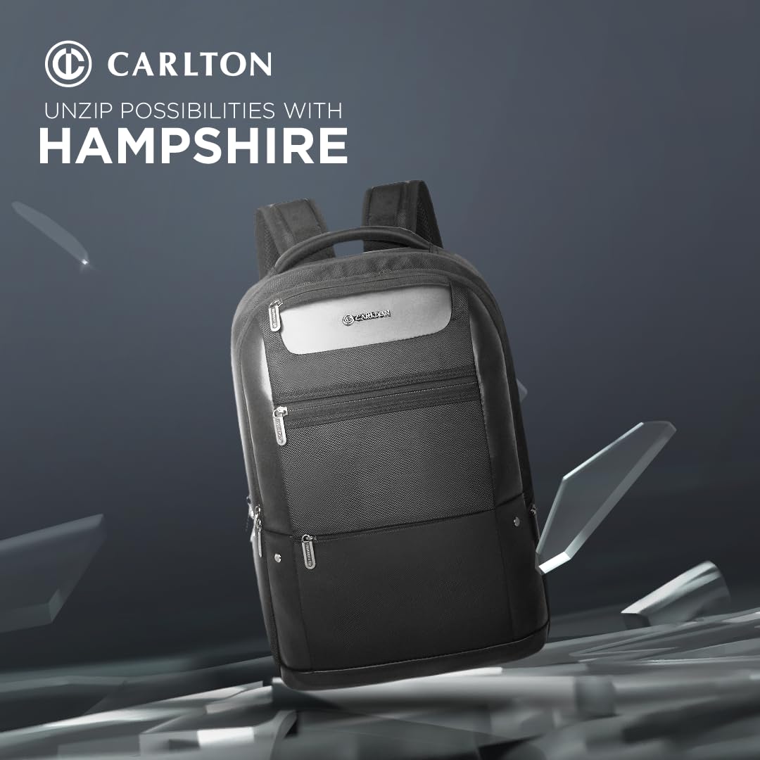 CARLTON Laptop Backpack 26L With Organized Interiors, RFID Protected Pocket, Fleece Lined Gadget Compartment & Ergofoam Back | Ferrous Black | Hampshire