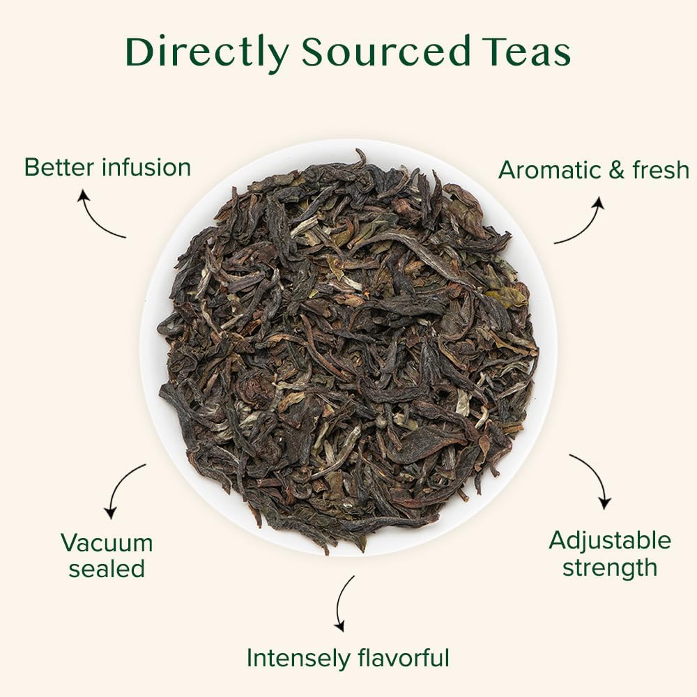 VAHDAM, First Flush Darjeeling Tea - (100g) | Loose Leaf Black Tea - Flowery, Aromatic & Delicious | Champagne Of Teas | Mellow & Fragrant | Direct From India | Vacuum Sealed
