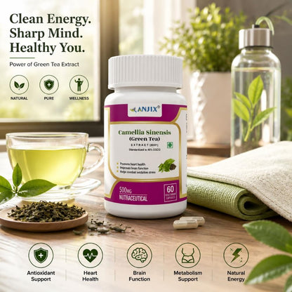 Anjix Green Tea Extract Capsules | Antioxidant & Metabolism Support Supplement | Supports Energy & Wellness | Vegetarian Capsules | 60 Veg Caps