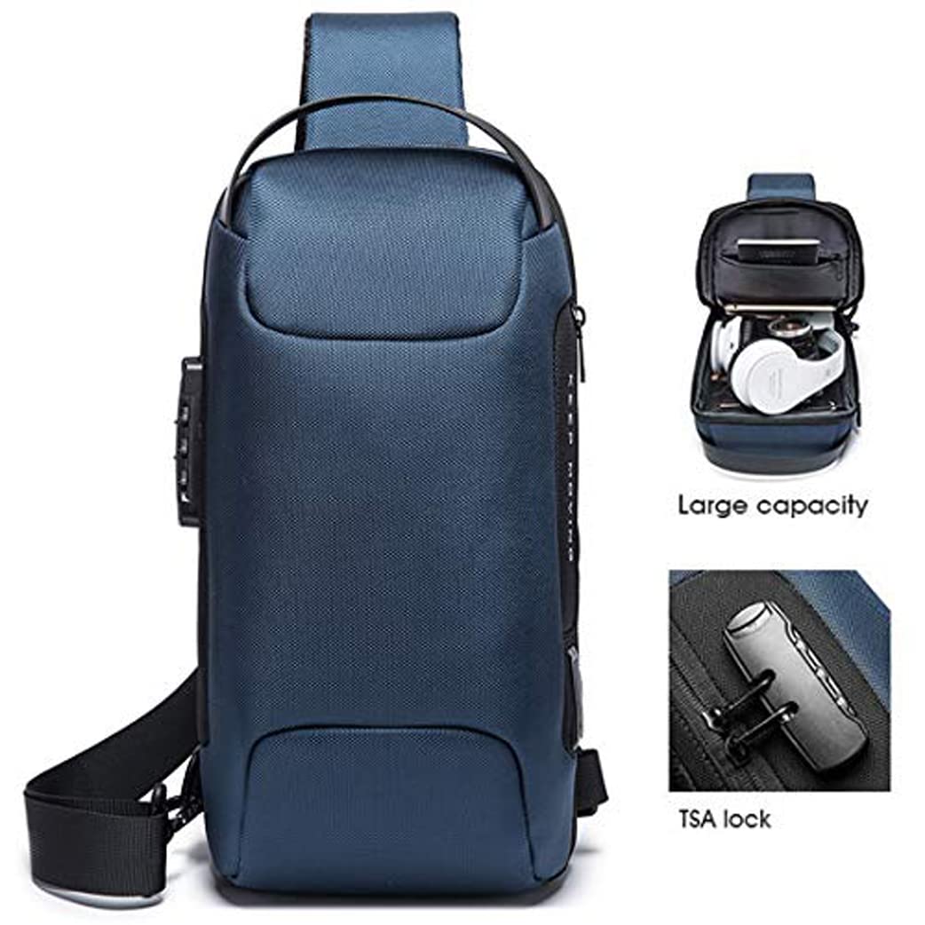 Red Lemon BANGE Anti-Theft Sling Bag for Men & Women, Water-Resistant Crossbody with USB Dual Charging, Code Lock, Hidden Pocket, Semi-Fixed Design, Lightweight, Fits 7inch iPad – Blue