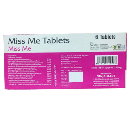 Miss Me Ayurvedic Tablets for Female Wellness | Hormonal Balance, Vitality & Intimate Health | 6 Tablets per Strip | Lab Tested, Chemical-Free, Natural Support for Women’s Health
