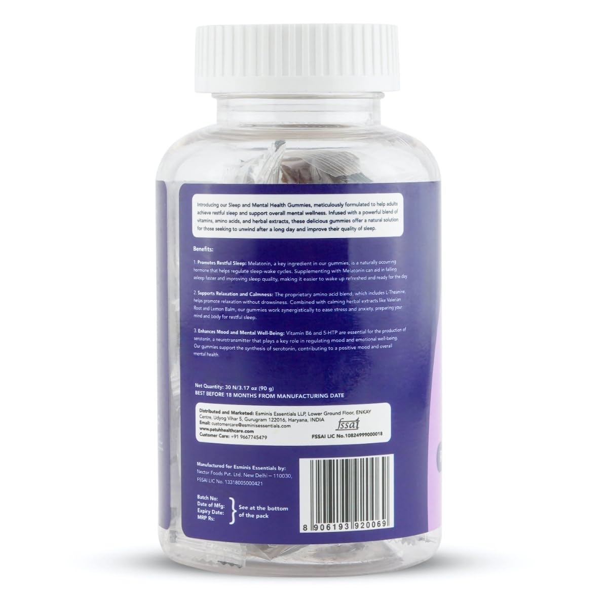 PATUH HEALTHCARE Sleep Support Gummies for Men & Women | 100% Vegetarian Formula With 5-HTP & Melatonin | Helps Relaxation & Deep Sleep | Grape Flavour Vegan Gummies | Pack of 1