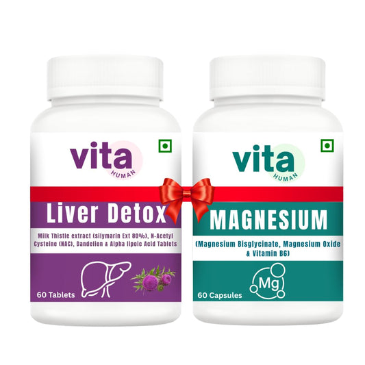 VitaHuman Liver Support & Magnesium Combo | Milk Thistle Extract (80% Silymarin), NAC, Dandelion + Magnesium Bisglycinate, Oxide & Vitamin B6 | Daily Wellness Support