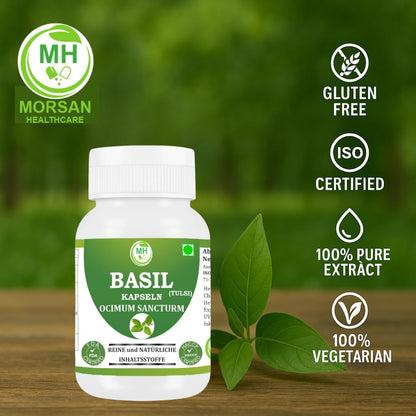 Morsan Healthcare TULSI Capsules – 60 Veg Capsules | Pure Holy Basil Extract (Ocimum sanctum) | Natural Ayurvedic Herbal Supplement | Plant-Based Formula | Pack of 1