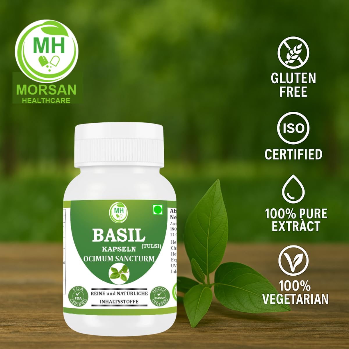 Morsan Healthcare TULSI Capsules – 60 Veg Capsules | Pure Holy Basil Extract (Ocimum sanctum) | Natural Ayurvedic Herbal Supplement | Plant-Based Formula | Pack of 2