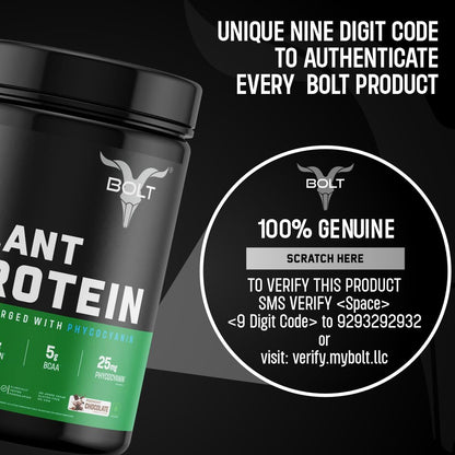 Bolt Biozyme Plant Protein | Vegan Protein with Superfood PHYCOCYANIN and Ayurvedic Herbs | Complete Amino Acid Profile for muscle Support and Recovery | 500gm, 14 Servings | Piedmont Chocolate