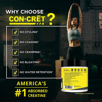 CON-CRET Concentrated Creatine HCL - supports Muscle, Cognitive, Cellular Energy | No Bloating or Cramps | USA Made & NSF Certified | 60 Micro-dosed servings | Pineapple Flavour (57.6gms)