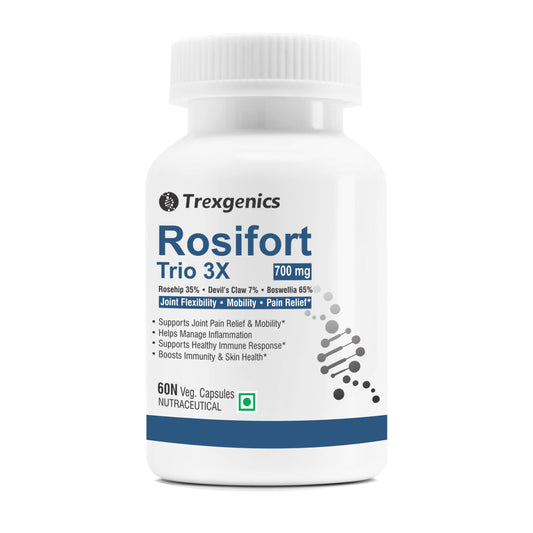 Trexgenics Rosiforte Trio Rosehip, Boswellia, Devil's Claw 700 mg Vegan & Non-Gm