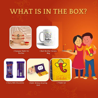 Rakhi Gift for Brother With Mug Chocolate Gift Combo, Rakhi Set for brother , Best Brother Rakhi Mug Gift Hamper, Raksha bandhan gift for brother with chocolate, Peacock Rakhi For Brother with Greeting Card,Tilak Set