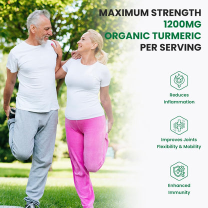 NATURYZ Organic Turmeric Highest Strength 1200mg tablets | Supports Joint, Skin Health, Immune Function | Anti inflammatory Supplement for Adults | Non-GMO, Vegan, Gluten-Free | USDA Organic Certified | Pesticides & Chemical Free - 60 Veg Tablets