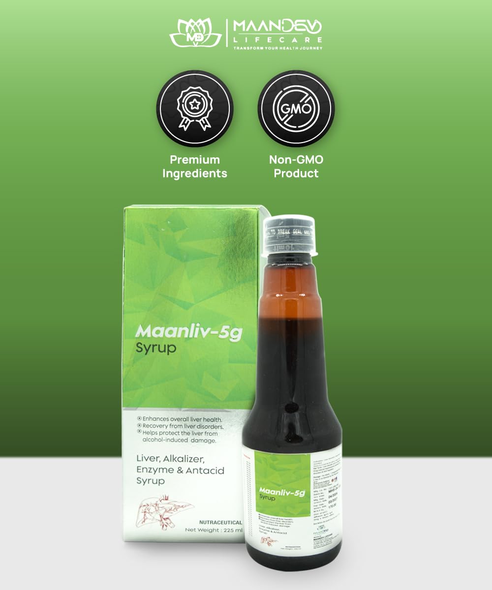 Maandev Lifecare Maanliv-5G Ayurvedic Liver Detox Syrup | With Milk Thistle & Herbal Extracts | For Men & Women | Supports Digestion, Fatty Liver Recovery, Gas & Bloating Relief | 200 ml