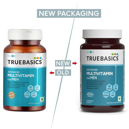 TrueBasics Advanced Multivitamin For Men (90 Tablets) | With Ashwagandha, Gokhru & Kawach, Vitamin D3 and Multiminerals | For Immunity, Energy, Strength & Stamina