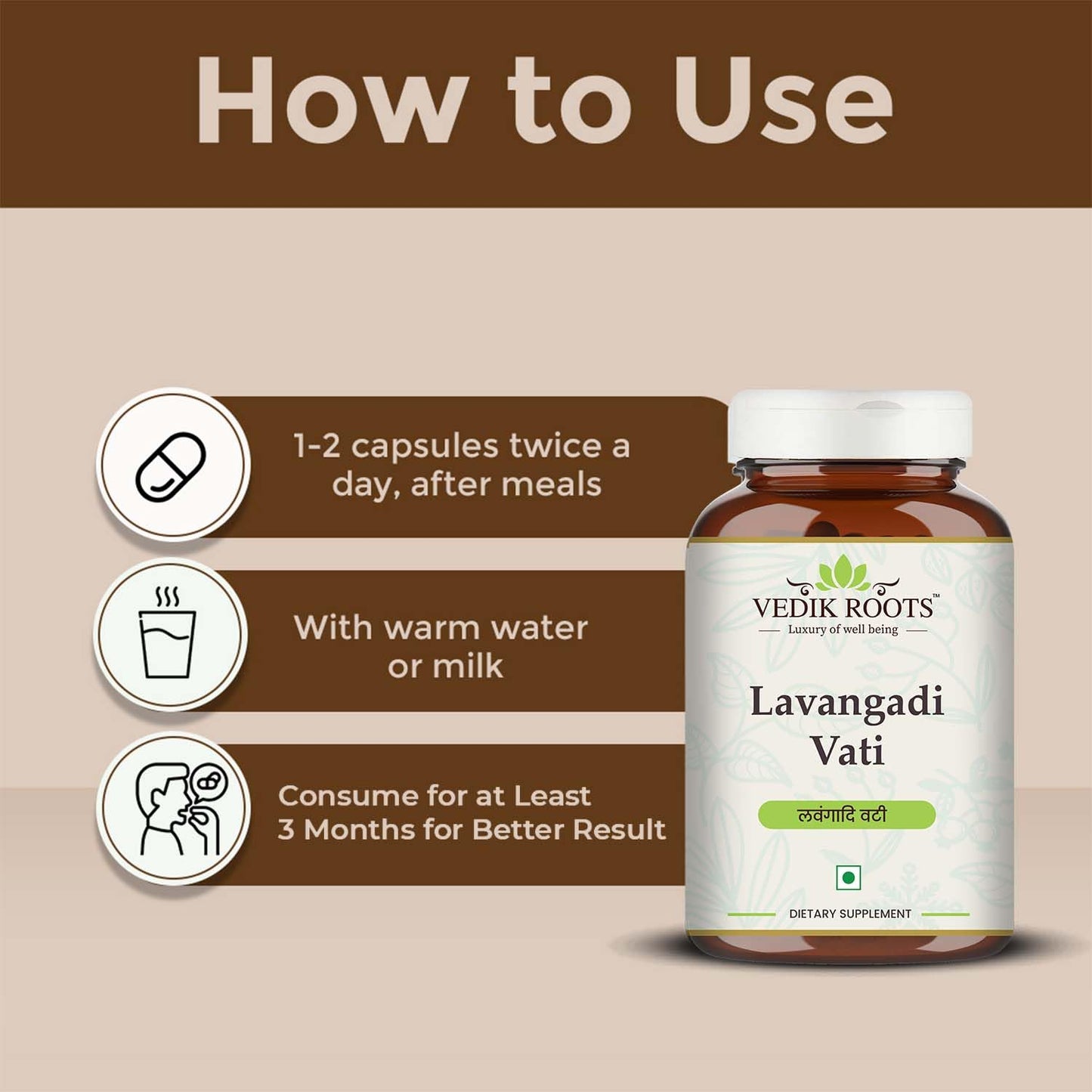 Vedikroots Lavangadi Vati - For Relieving Nasal Congestion | Ayurvedic Supplement For Respiratory Issues | Support Healthy Digestion 120 Tab (Pack-1)