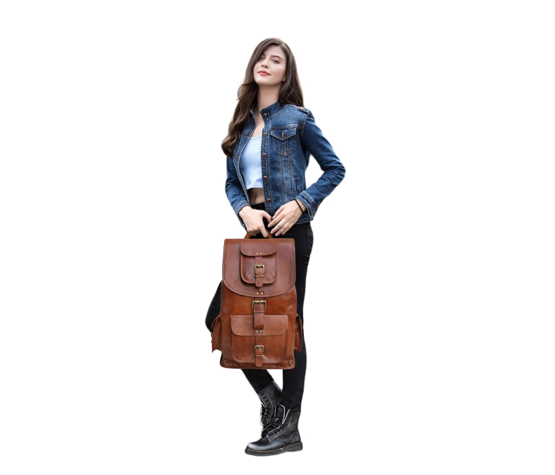 18" Leather Backpack Travel rucksack knapsack daypack College Bag for m- image 2