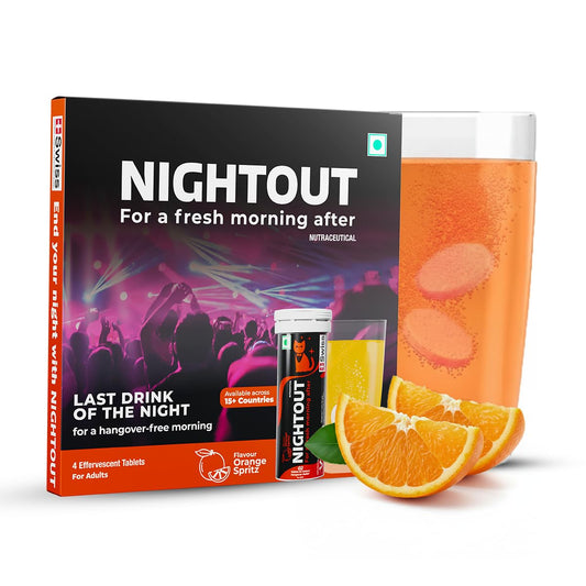 Fast&Up NightOut | 4 Effervescent tabs | Instant Hangover Relief | Helps detoxify liver | Rapid hydration & energy | Helps prevent Hangover | Zero sugar | Orange Flavour